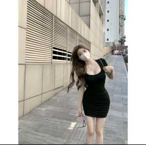 BAJU KOREAN WANITA SLIM BODY WRAP MINI ELEGANT HIJAU/HITAM/PINK