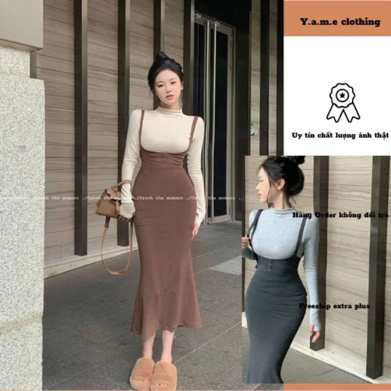 V2206 - Váy yếm 2 dây dáng dài caro đỏ - Thời trang công sở nữ - Bazzi.vn
