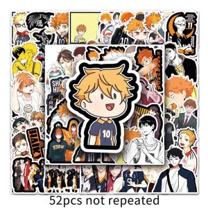 52Pcs Cartoon Volleyball Juvenile Waterproof Sticker Skateboarding Snowboard Retro Vinyl Sticker Graffiti Notebook Sticker
