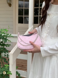 Pearl Beaded Chain PU Leather Armpit Bag for Women Fashion Solid Color Underarm Bag Small Crossbody Shoulder Handbag