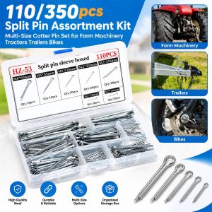 MIRELINA 110/350Pcs Màu bạc Chốt chẻ Nhiều kích cỡ Thép carbon Bộ phụ kiện cố định Bền bỉ Bộ ghim Máy móc nông nghiệp