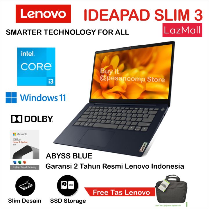 Lenovo IdeaPad Slim J0ID HYID INTEL CORE I3 1115G4 RAM 8GB 256GB SSD 14  Inch FHD TN Backlit Integrated Graphics Windows 11 Office HS 2021 Garansi 