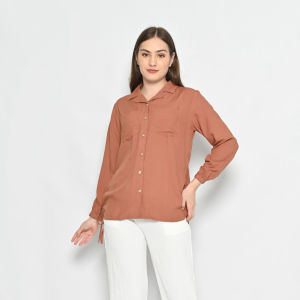 QUEENTIN Kemeja Casual Wanita 0184 Katun Rayon Polos Premium Lengan Panjang