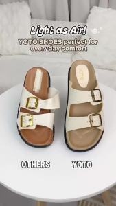 YOTO Casual Sandals For Women Open Toed Double Strap Sandals With Buckle Non-Slip Comfy Slippers