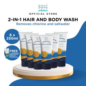 pout Care Athletics Swimmers Smell Good Hair & Body Wash (6 x 250ml) – Chlorine Removal Shampoo & Wash