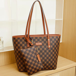2024 New vintage womens bag large-capacity tote bag checkered pattern shoulder bag mother-daughter bag versatile casual large bag