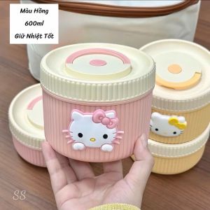 Hộp Cơm Giữ Nhiệt 600ml Thiết Kế Hình Mèo Dễ Thương Giữ Nhiệt Tốt Tiện Lợi Mang Đi