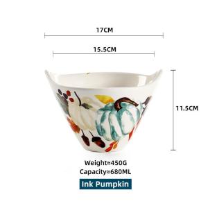 OMK American Ceramic Double Handled Salad Bowl 680ML Instant Noodle Bowl