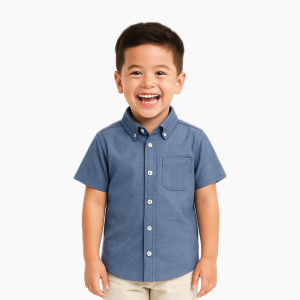 Bronkis Junior Kemeja Anak Laki Laki Lengan Pendek Bahan Chambray  Warna Denim untuk usia 0-10 tahun