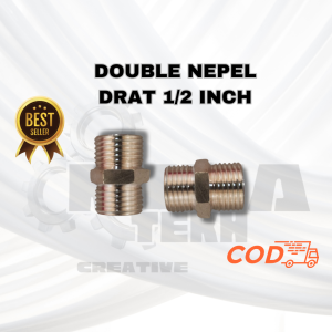 Double Nepel Nipple Kuningan Tebal Drat 1/2 inch