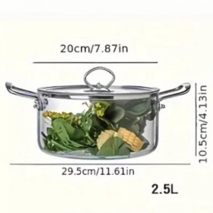 DORADO 2.5/3.5/45L Nồi thủy tinh Tay cầm kép Thép không gỉ Nồi nấu trong suốt Dày Chịu nhiệt Nồi súp thủy tinh Dụng cụ nấu ăn nhà bếp