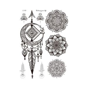 YUBAGUANB Mandala Lace Creative Water Transfer Decals Fake Tattoo for Women Brown Mehndi Stickers Legs Arm Wedding DIY Hand Henna Tattoo Black Tattoo Stickers Body Art Sticker Temporary Tattoo