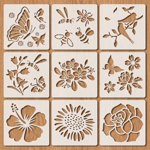XIAHU 7/9 Pack PET Painting Stencils Birds Flowers Butterfly Spray Paint Stencils Wall Art Use Reusable Stencils DIY Craft