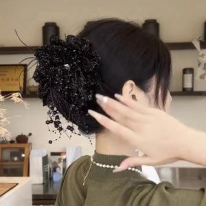 POPULAR X Peony Flower Grasping Clip Plastic Tassel Flower Hairgrips Fashion Sequin Shark Clip Women