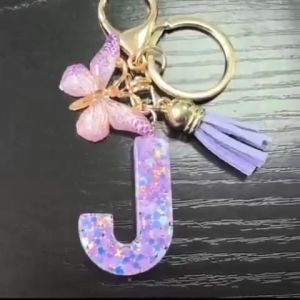 【Local Seller】A-Z Shiny Sequin Letter Keychain Resin Couple Initial Light Blue Stars Filled Pendant Keyrings Handbag Key