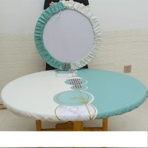 Round Table Cloth Set Of Elastic Waterproof And Oil Proof Glass Turntable Cover Mat