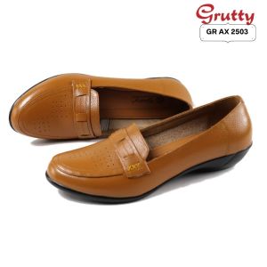 Sepatu Pantofel Wanita Kerja Kantoran Bahan Kulit Tanpa Hak Grutty AX2503