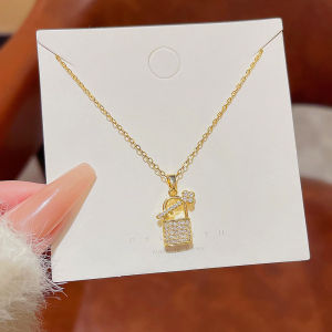 GL Korean fashion design 18K gold  titanium steel Lock buckle full of diamonds necklace N7094