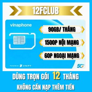 Sim Vinaphone 12FCLUB Sử Dụng Miễn Phí Trọn Gói 1 Năm  Có 3GB Mỗi Ngày Full Tốc Độ Cao Nghe Gọi Không Mất Phí Lỗi 1 Đổi 1 FREESHIP - CHƯA KÍCH HOẠT