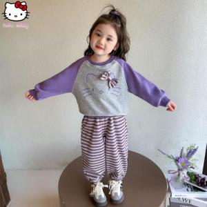 Christmas gifts Halloween Anime Hello Kitty Sweatshirt Childrens Sets Kawaii Sanrio Cartoon Girls Casual Tops Pants Suitable for Girl Sweet Clothes Gifts