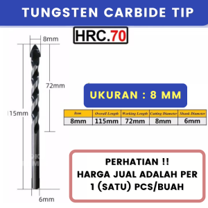 Mata Bor Kaca Keramik 6 / 8 / 10/ 12 mm Ujung Segitiga dan Untuk Melubangi Pelubang Bor Granit Porselin Kayu Besi Aluminium Fiber Stainless GRC  Tembok Beton 6 / 8 / 10 / 12 mm Serbaguna Multifungsi