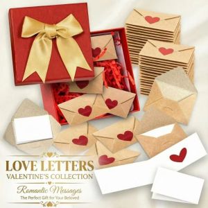 INVADER 30/60Pcs Blank Mini Cards Love Letters Envelope Set Heart Stickers Elegant Box Love Notes Kit Love Messages Pre-Written Cards DIY Love Notes Box Valentines Day