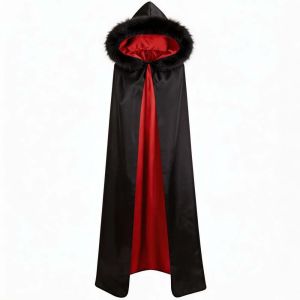 Twilight City Voldemort family male vampire cloak Black and red color-blocked hooded cape with a fur collar cos Clothing