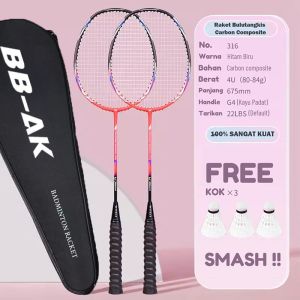 Raket Carbon/Badminton Racket GR 520 Silver Termasuk Senar Plus Cover