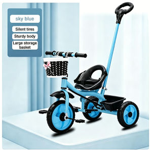 Kids Tricycle 3 Wheels with Parent Push Handle Safety Backrest & Belt Front and Rear Storage Basket Toddler Ride-On Bike for Boys & Girls