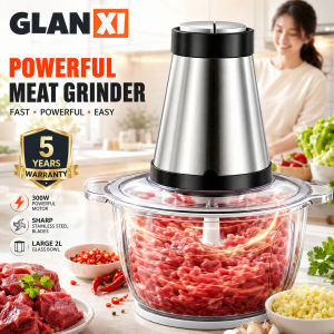 【Hot sale】 New Meat Grinder 2L Kitchen mincer Stainless Steel Electric Meat Grinder 500W Adjustment Free 2*4-Blade Knife Multifunction Blender Food Processor Food Grinder Vegetable Chopper Slicer Machine Meat Complementary Food