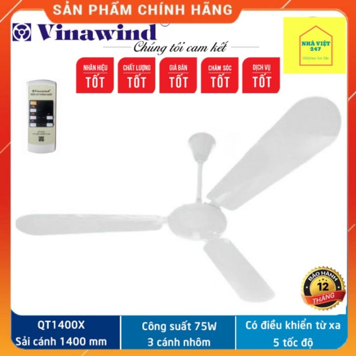 Quạt trần Vinawind có điều khiển từ xa- QT-1400X-quạt treo trần điện cơ ...