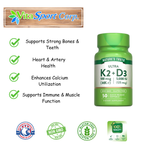 Nature’s Truth K2 MK7 + D3 50 Softgels | Calcium Absorption Support |Bone & Heart Health