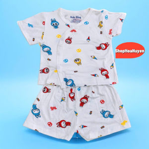 Combo 5 bộ quần áo sơ sinh Dài Tay  Cộc Tay cài cúc chéo vải thun lạnh cao cấp co giãn 4 chiều 0-9kg có tách lẻ 3 bộ
