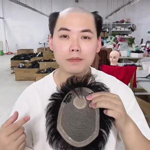 100% tóc người giả cho nam thay thế tóc bền tóc thẳng tự nhiên không có nút thắt tóc người Remy giả tóc nam nút thắt vô hình