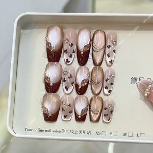 Nizi เล็บปลอมสำหรับฤดูใบไม้ร่วงและฤดูหนาวแบบใหม่สำหรับฤดูใบไม้ร่วงพิมพ์ลายเสือดาวด้วยมือสไตล์ฝรั่งเศสสติกเกอร์เล็บตาแมวหรูหรา