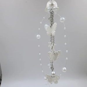 Elegant Pearl Fringe Wind Chime Keychain White Butterfly Pendant Phone Lanyard Key Holder Schoolbag Ornament Women Girl