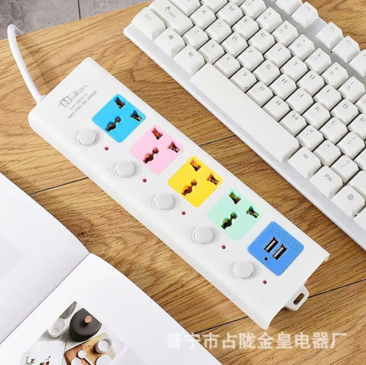 Ổ Cắm Điện Đa Năng cao cấp chống giật dây dài 5M,2 cổng cắm USB có chốt an toàn Tiện Dụng