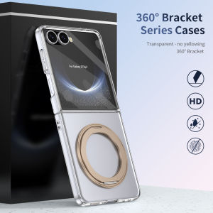 For Samsung Galaxy Z Flip7 6 5 4 3 HD Clear 360° Swivel Bracket Metal Lens Ring Tempered Glass Film Wireless Charging Phone Case