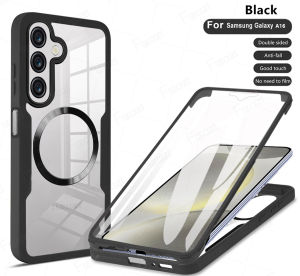 Luxury 360° Full Protective Double Sided Acrylic With Camera Lens Protection Magnetic Flip Phone Case For Samsung Galaxy S25 S24 S23 S22 S21 FE Plus Ultra A56 A36 A26 A16 4G 5G Shockproof TPU Plastic Built in Screen Protector Cover Casing
