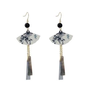 CHARMI Leaf Fan Shaped Drop Earrings Hook Piercing Tassel Exaggerated Long Earrings Fashion Accessories Chinese Style Earrings Women