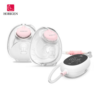 Horigen Decent Go Hands-free Double Electric Breast Pump with Collection Cups Wearable Breast Pump Silent Rechargeable Breastfeeding Cups Soft Silicone with 180ml/6oz Bottle D6