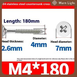 Warm Light 5 10Pcs M4 Lengthening Flat Head Tapping Long Wood Screw Stainless Steel Cross Countersunk Head Self Tapping Screws