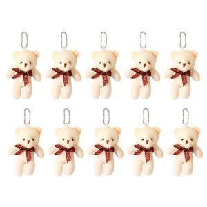 YOUSHI TOP 10pcs/set Thú nhồi bông Đồ chơi móc khóa gấu bông Hoạt hình Búp bê vải lông Gấu nhồi bông mini Búp bê bó hoa hoạt hình 11cm dây chuyền Túi Gấu má hồng Quà sinh nhật bé gái