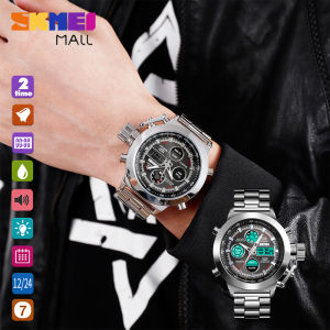 SKMEI 1515 Mặt Số Lớn Đàn Ông Đồng Hồ Kép Quartz Đồng Hồ Đeo Tay Thể Thao Kỹ Thuật Số Chuông Báo Thức Hàng Giờ Thép Không Gỉ Đồng Hồ Bấm Giờ 3ATM Chống Nước