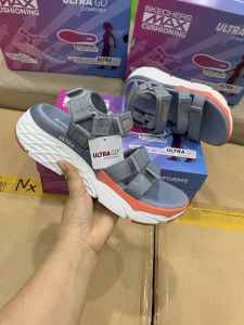Giày sandal skechers Max Cushioning Slay cho nữ hàng chuẩn nhà máy xuất xịn màu ghi
