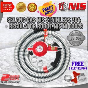 PAKET HEMAT NIS REGULATOR GAS ROBOT + SELANG GAS STAINLESS STEEL 304