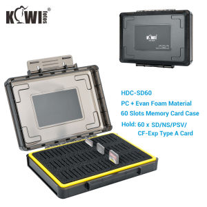 Kiwifotos 60 Slots Waterproof Memory Card Case for SD PSV NS Game Card CFexpress Type A Card PS Vita Game Holder Storage Box Organizer PC Plastic Material with Interior EVA Foam and Silicone Ring Seal