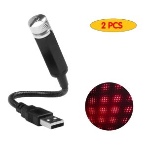 2PCS Universal USB LED Star Projector Neon Atmosphere Ambient Lamp Car Roof Interior Light Laser