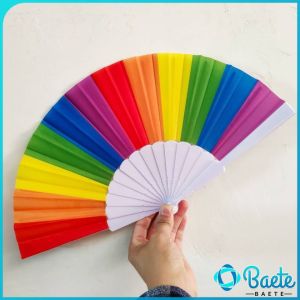Baete  7 inch Childrens Craft Folding Fan Rainbow Flat Fans Kindergarten Cloth Dance Small Fan Cold Fan