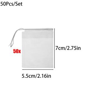 50x Nylon Mesh Filter Bag Disposable Teabag Coffee Spice Filter Net Drawstring Pouch Kitchen Strainer Bag Empty Tea Bag